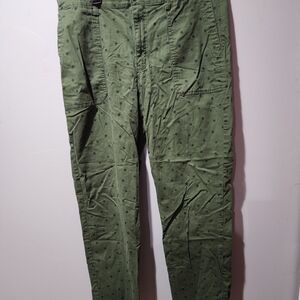Gloria Vanderbilt Olive Green Ankle-Length Polka Dot Pants